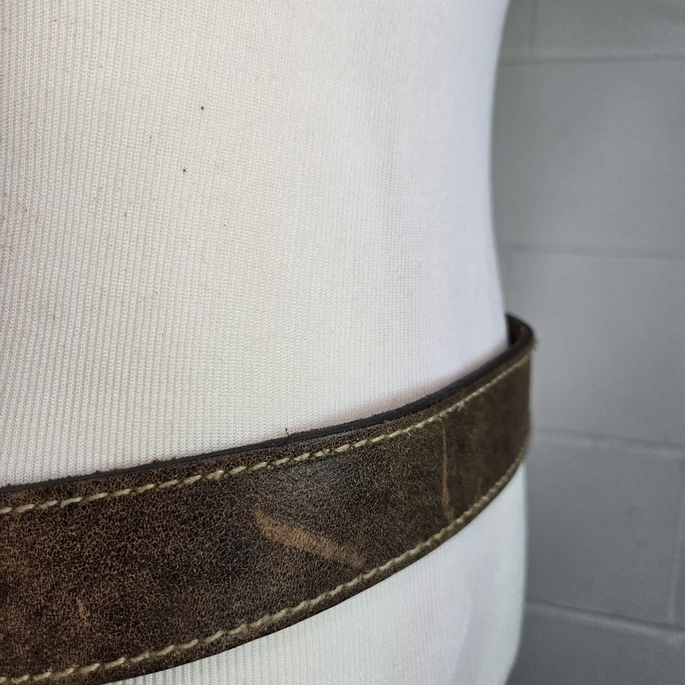 Vtg Y2k 2005 Old No 7 Jack Daniel's silver metal buckle brown leather mens belt
